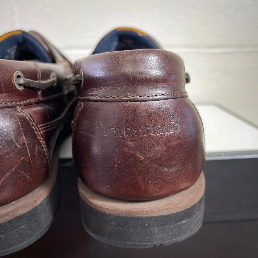 Timberland 55596 Brown Leather Boat Shoes Moc Toe Loafers Slip On Men's 12 M